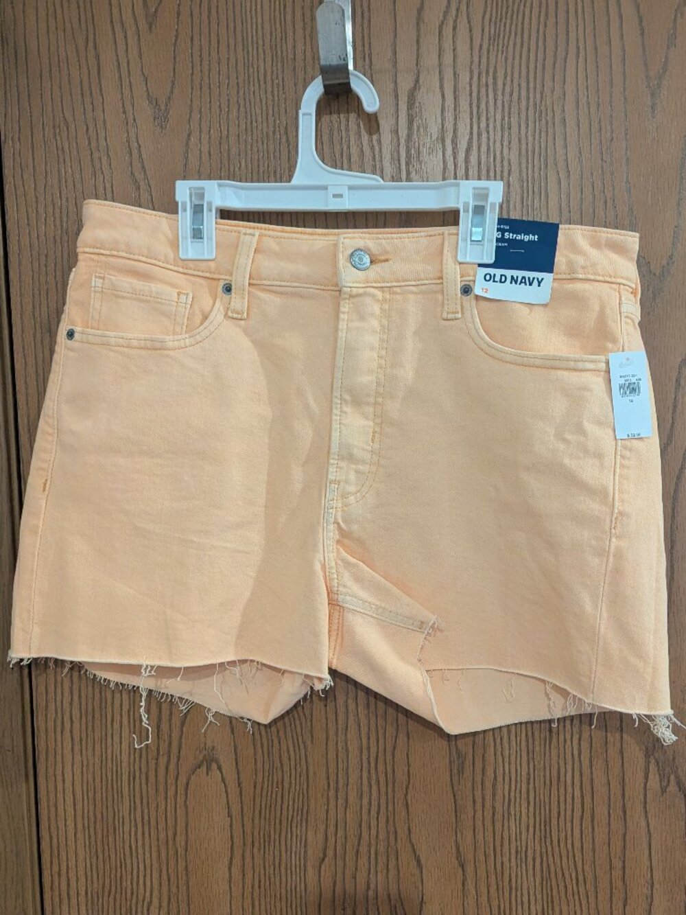 NWT Old Navy Raw Hem Cut Off Jean Shorts High Rise OG Straight Peach/Orange-12